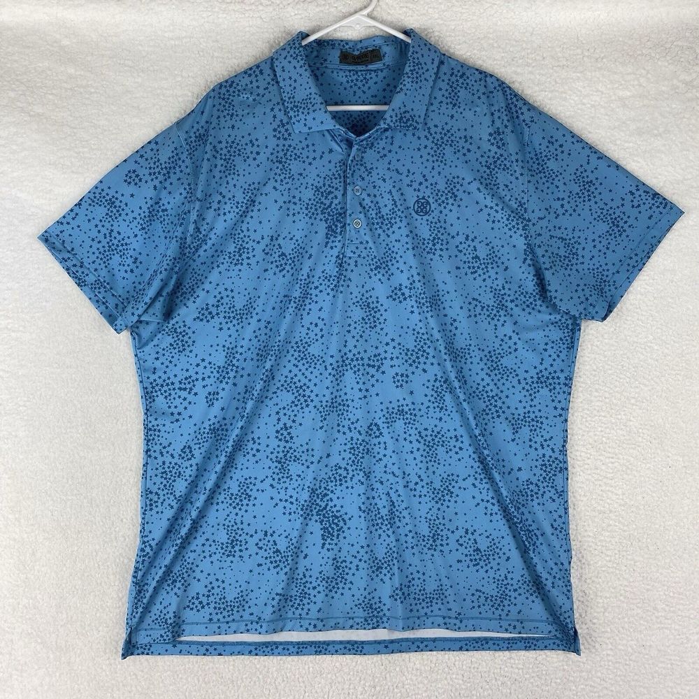 G Fore‎ Shirt Mens XXL Blue Golf Performance Polo Star All Over Geometric READ
